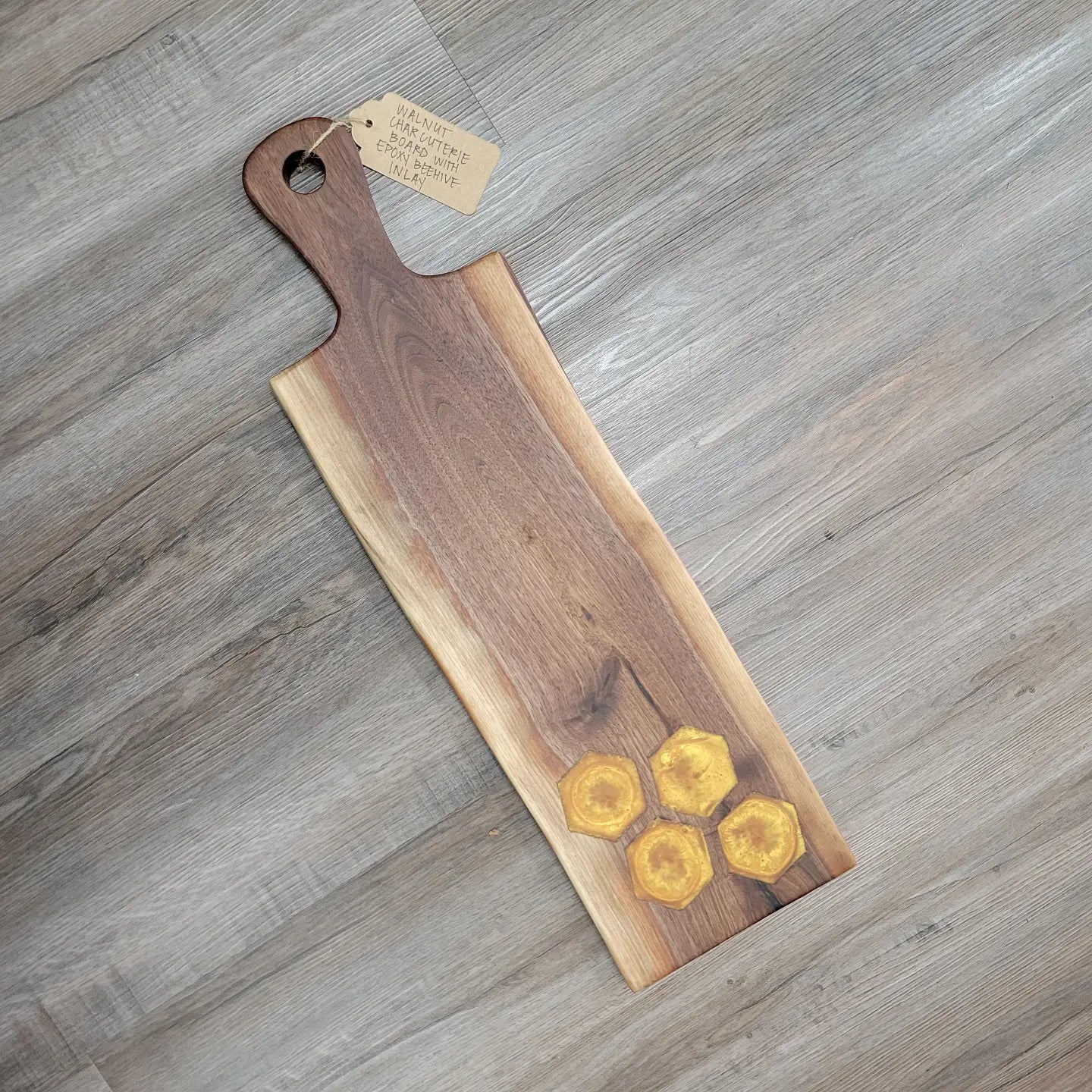 Walnut Charcuterie Board with Epoxy Beehive Inlay made by Brandon Shealy